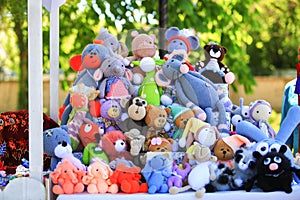 Many stack colorful handmade toys