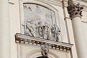 Many statues of the basilica monte berico in vicenza in italy photo