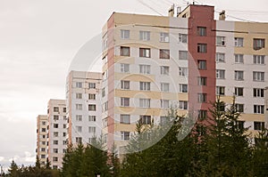 Many-storeyed houses on the passage Of the Peoples of the North city New Urengoy North of Russia. YaNAO