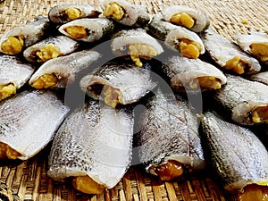 Many sun-dried Gourami fishes in Thaila nd market