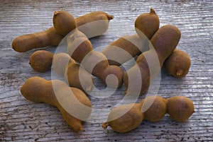 Many tamarind pods (Tamarindus indica)