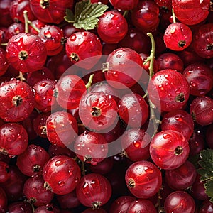 Many tasty fresh red currant berries as food background, close-up.