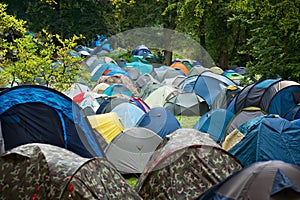 Many tents in nature