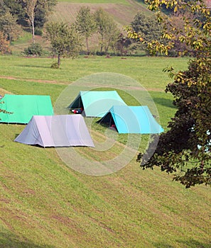 many tents during the scouting meeting on the mountains