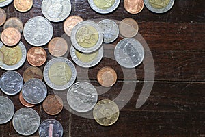 Many of Thai Baht silver and gold coins for business, finance and banking concept.