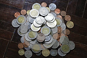 Many of Thai Baht silver and gold coins for business, finance and banking concept.