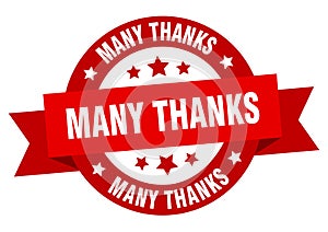 many thanks round ribbon isolated label. many thanks sign.