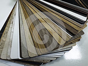 many thin wooden samples for interior