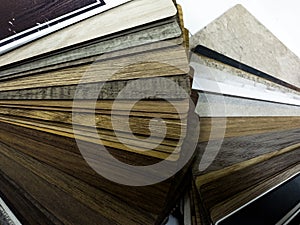 many thin wooden samples for interior