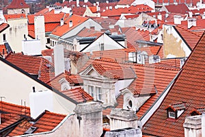 Many tiled roofs in Prague
