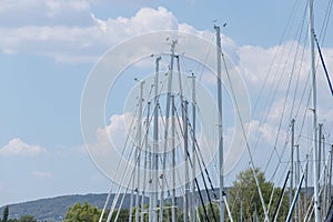 Many topmasts of parking sailing yachts