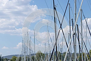 Many topmasts of parking sailing yachts