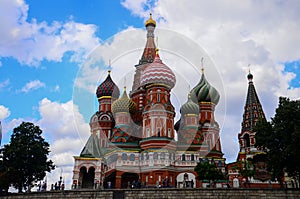 Many tourists are visiting in St. Basil's Cathedral,Red Square, Moscow,Russia