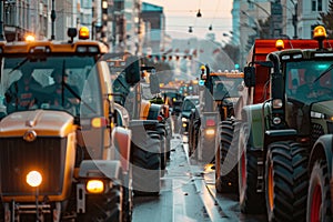 Many tractors blocking city streets. Generative AI