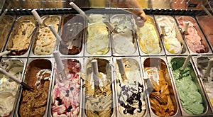 Trays of icecream in the italian ice cream shop photo