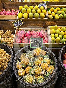 Many type of Thai fruits with price in the market