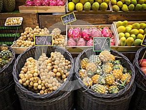 Many type of Thai fruits with price in the market