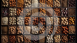 many types of nuts are arranged in this sort of tray