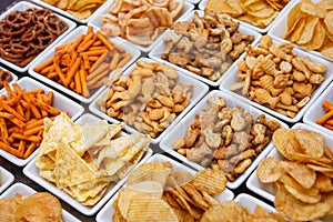Many types of savoury snacks