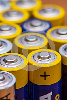 Many used AA electric batteries