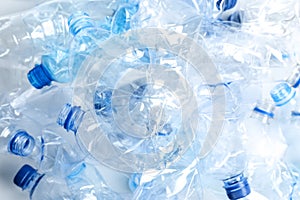 Many used plastic bottles as background, closeup. Recycling problem