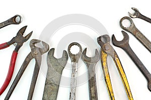 Many used Tools on white background