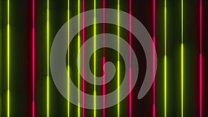 Many vertical neon lighting lines, abstract computer generated backdrop, 3D render