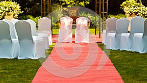 Many wedding chairs with white elegant covers