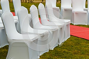 Many wedding chairs with white elegant covers