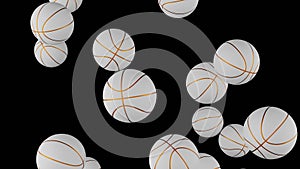 Many white basketball balls on black background. Sport concept. 3D render.