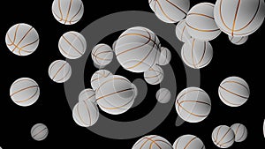 Many white basketball balls on black background. Sport concept. 3D render.