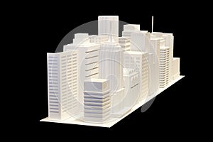 Many White building model isolated on black background