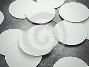 Many white circle beer coasters. 3d rendering