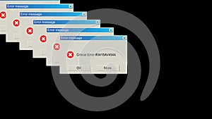 Many windows with critical error notification, problem warning backdrop, computer generated abstract background, 3d