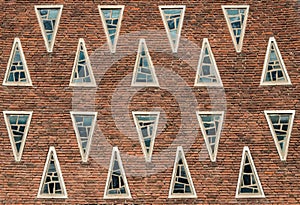 Many windows in 4 rows on a facade