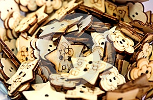 Many wooden handmade buttons
