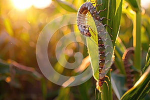 Many Worms Eats Corn Cobs on Corn Field, Hungry Caterpillars Eats Corn Cob, Fall Armyworm