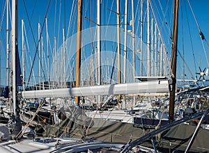 Many yachts in the boat yard are in winter storage
