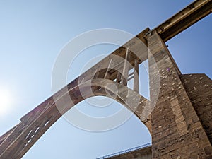 Manzanal del barco bridge and sunset blue sky.