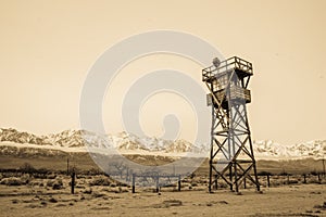 Manzanar Watchtower in Sepia