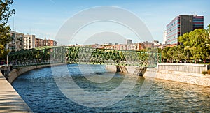 Manzanares River and a bridge in Madrid, Spain