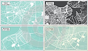 Manzanillo, Havana, Las Tunas and Holguin Cuba City Maps Set in Retro Style