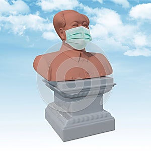 Mao Zedong sculpture with surgeon mask