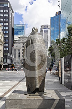 A Maori figure in a Kaitaka cloak sculpted by Molly Macalister