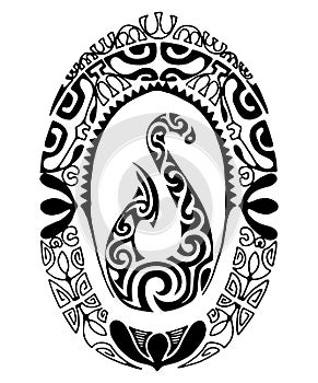 Maori hook tattoo flash. Set of labels and elements. Vector set illustration template tattoo.