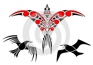 Maori Koru Bird Designs with Tui