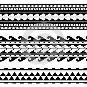 Maori polynesian tattoo border. Tribal sleeve seamless pattern vector.