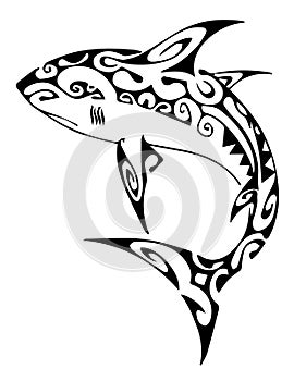 Maori Shark tattoo flash. Set of labels and elements. Vector set illustration template tattoo