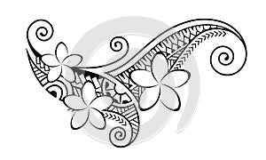 Maori style tattoo.  Ethnic decorative oriental ornament with frangipani flowers.