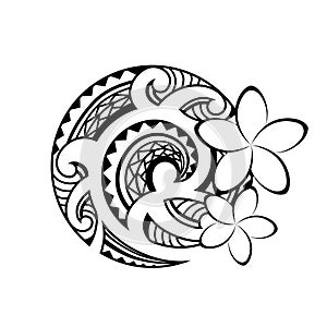 Maori style tattoo. Fish hook. Bone matau. Hei matau.	 Ethnic decorative oriental ornament with Frangipani Plumeria flowers.